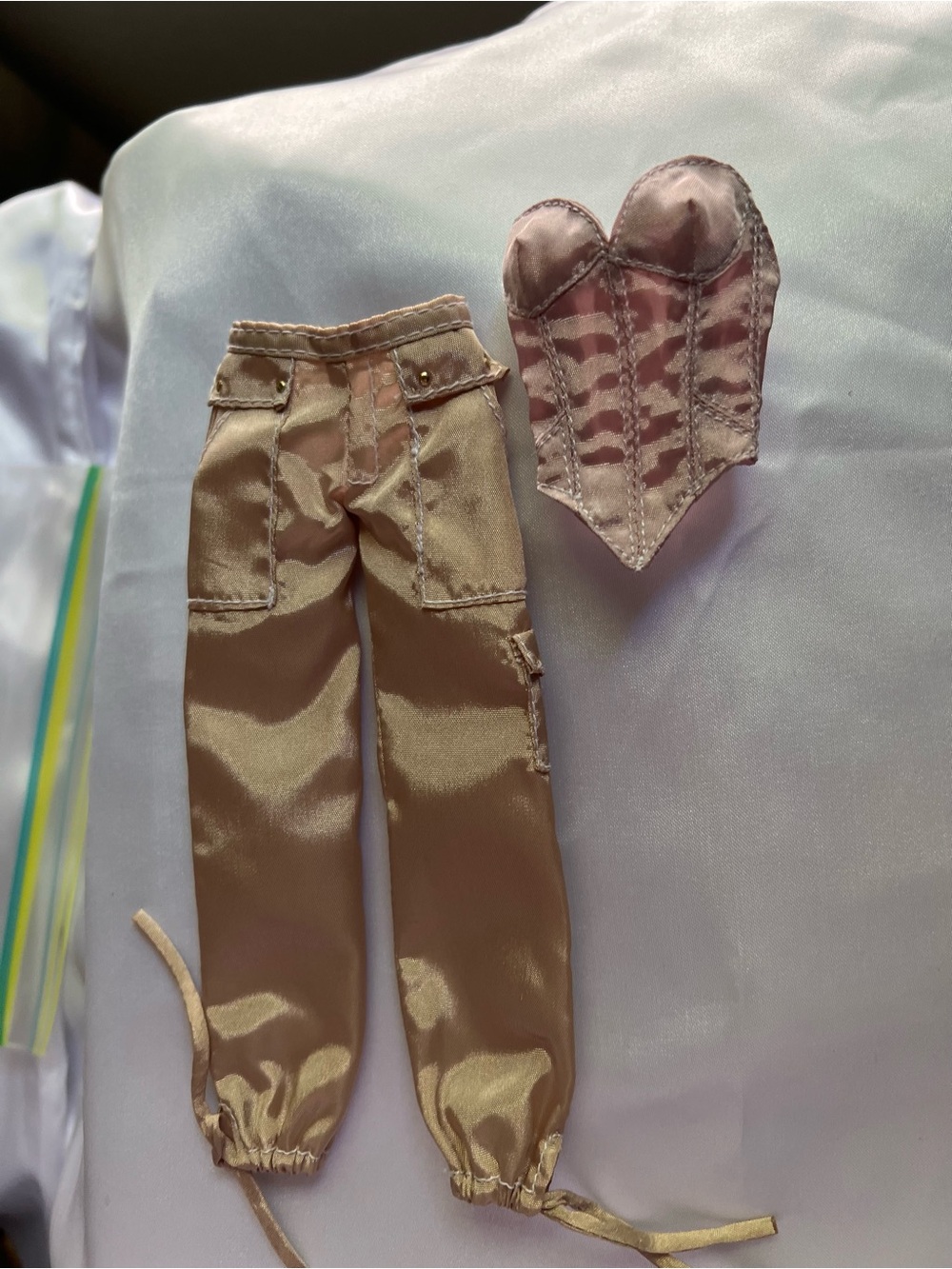 Barbie Satin Cargo Joggers and Corset Set in Light Tan